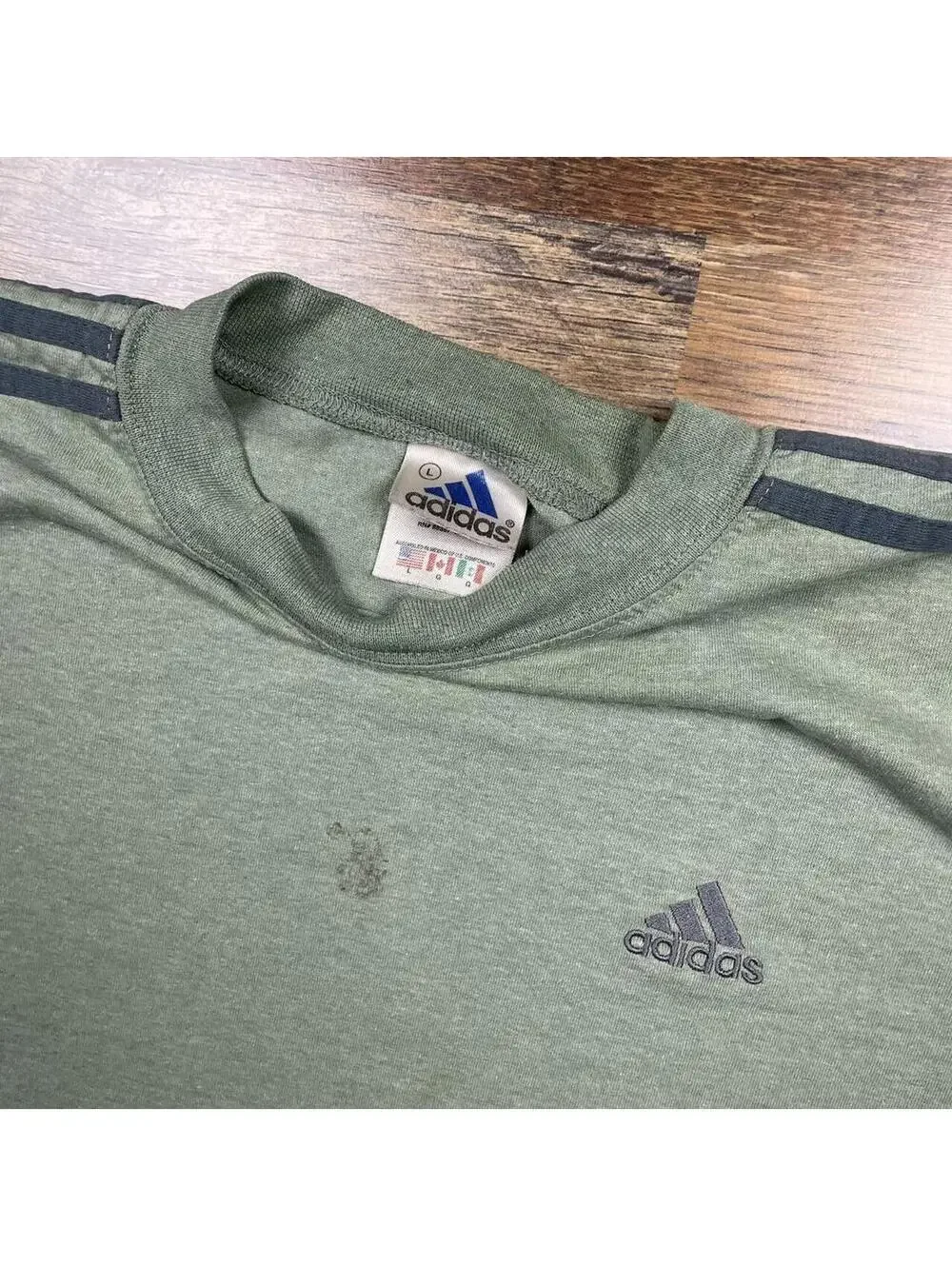 Vintage Adidas Shirt Size Large Green Gray Striped Long Sleeve Embroidered Logo